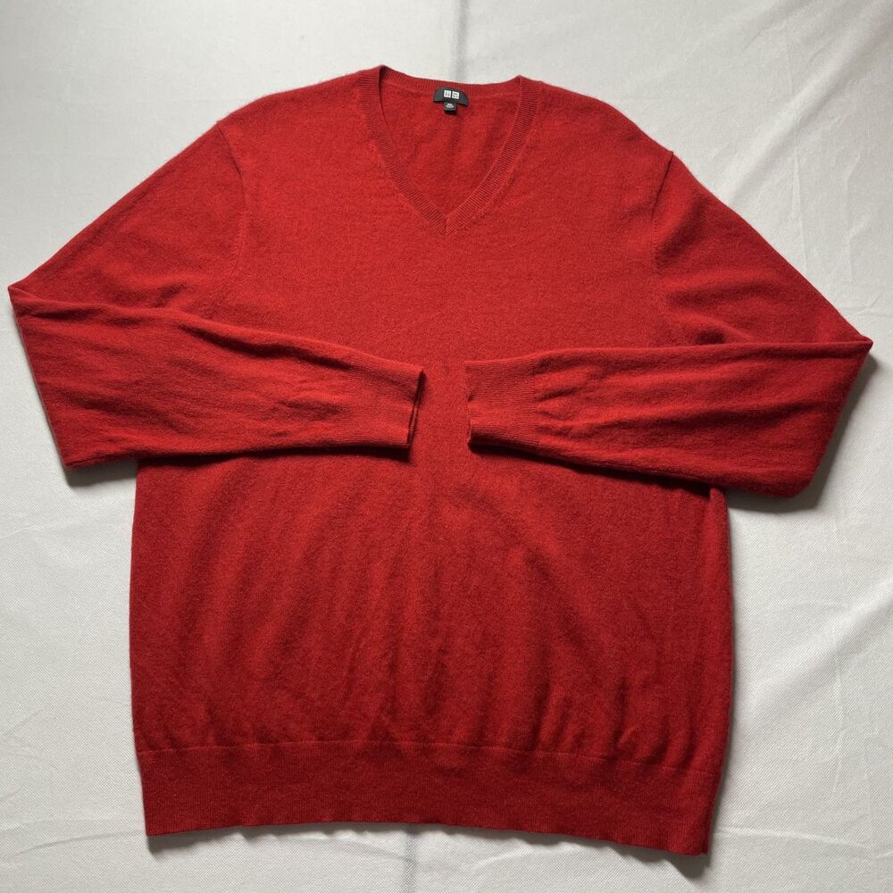 Uniqlo Red 100% Cashmere V-Neck Sweater Men's Size XXL